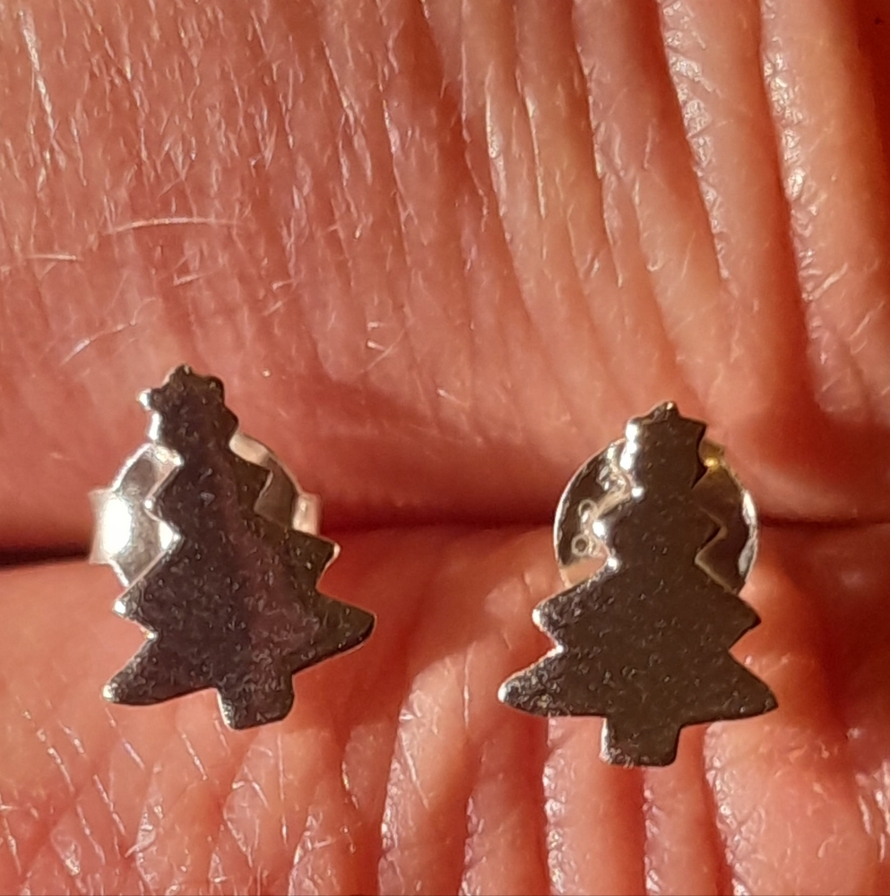 Sterling Silver Christmas Tree Mini Stud Earrings